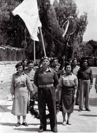 Raphael Abbo leading the Haga civil guard parade in Safed, 1949.